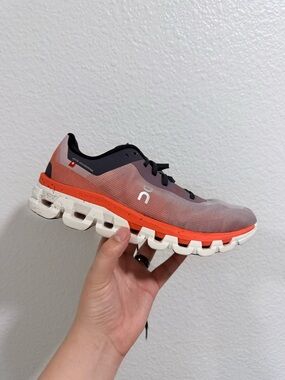 On Running Men's Running Shoe in Coral Orange and White
